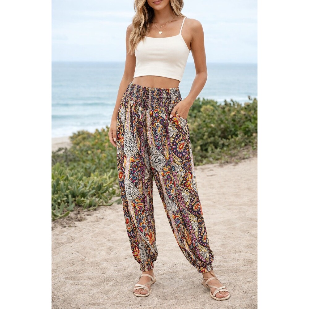 Cupshe Large 12/14 boho paisley jogger pants tapered red orange